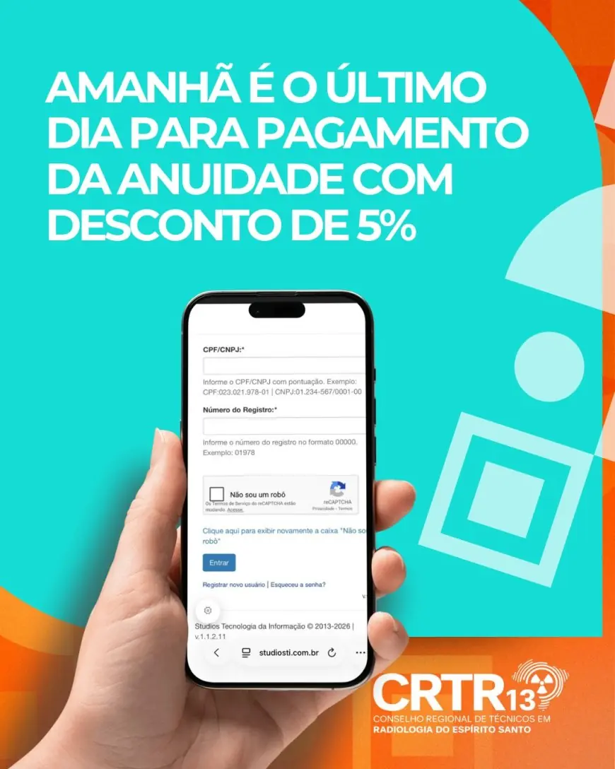 Amanhã é o último dia para pagar a Anuidade 2026 com 5% de desconto.