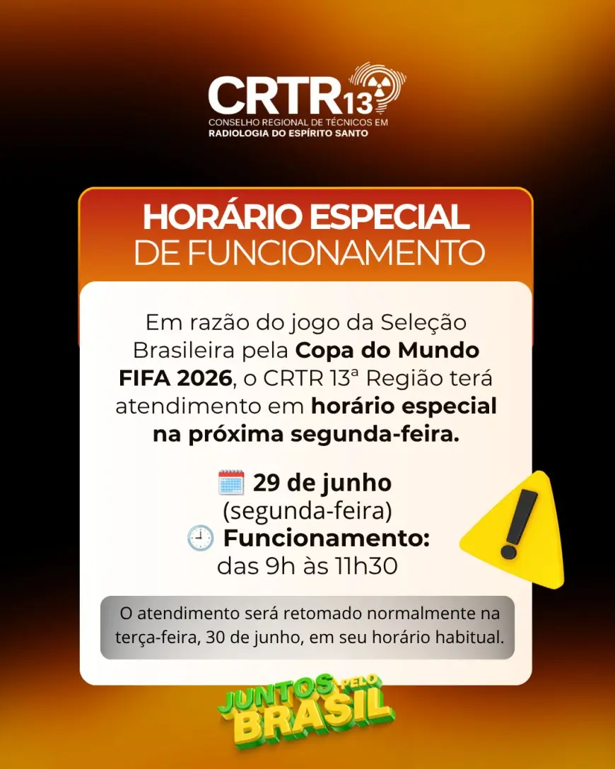 Atenção, profissionais das Técnicas Radiológicas! Atendimento: das 9h às 11h30