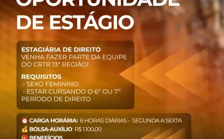 O CRTR 13ª Região está com oportunidade aberta para Estagiária de Direito!