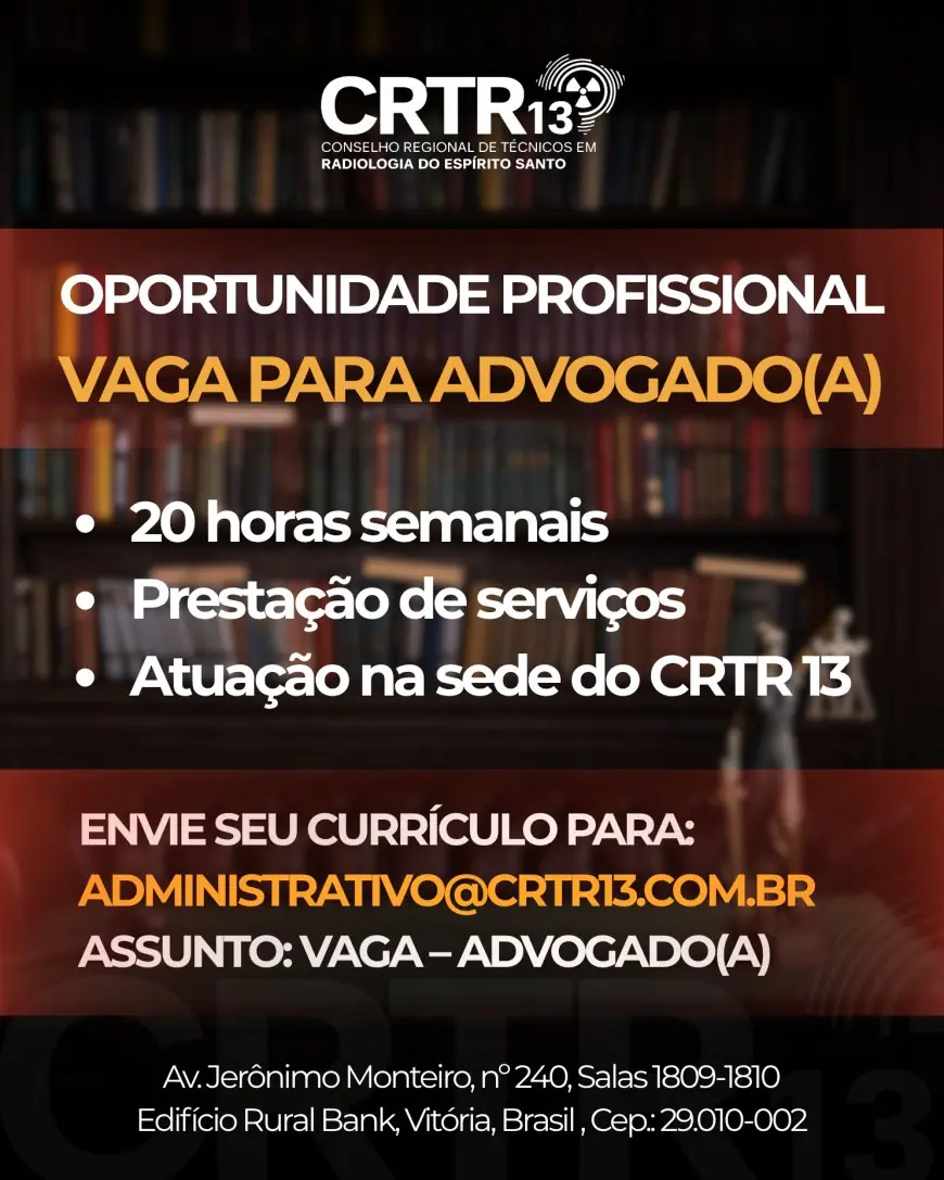 OPORTUNIDADE PROFISSIONAL - VAGA PARA ADVOGADO(A)