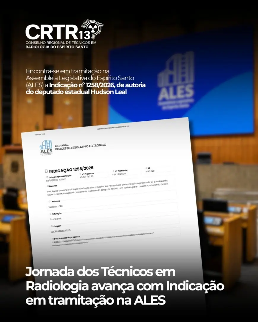 Jornada dos Técnicos em Radiologia avança com Indicação em tramitação na ALES