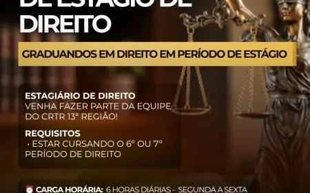 O CRTR 13ª Região está com oportunidade aberta para Estagiário de Direito!